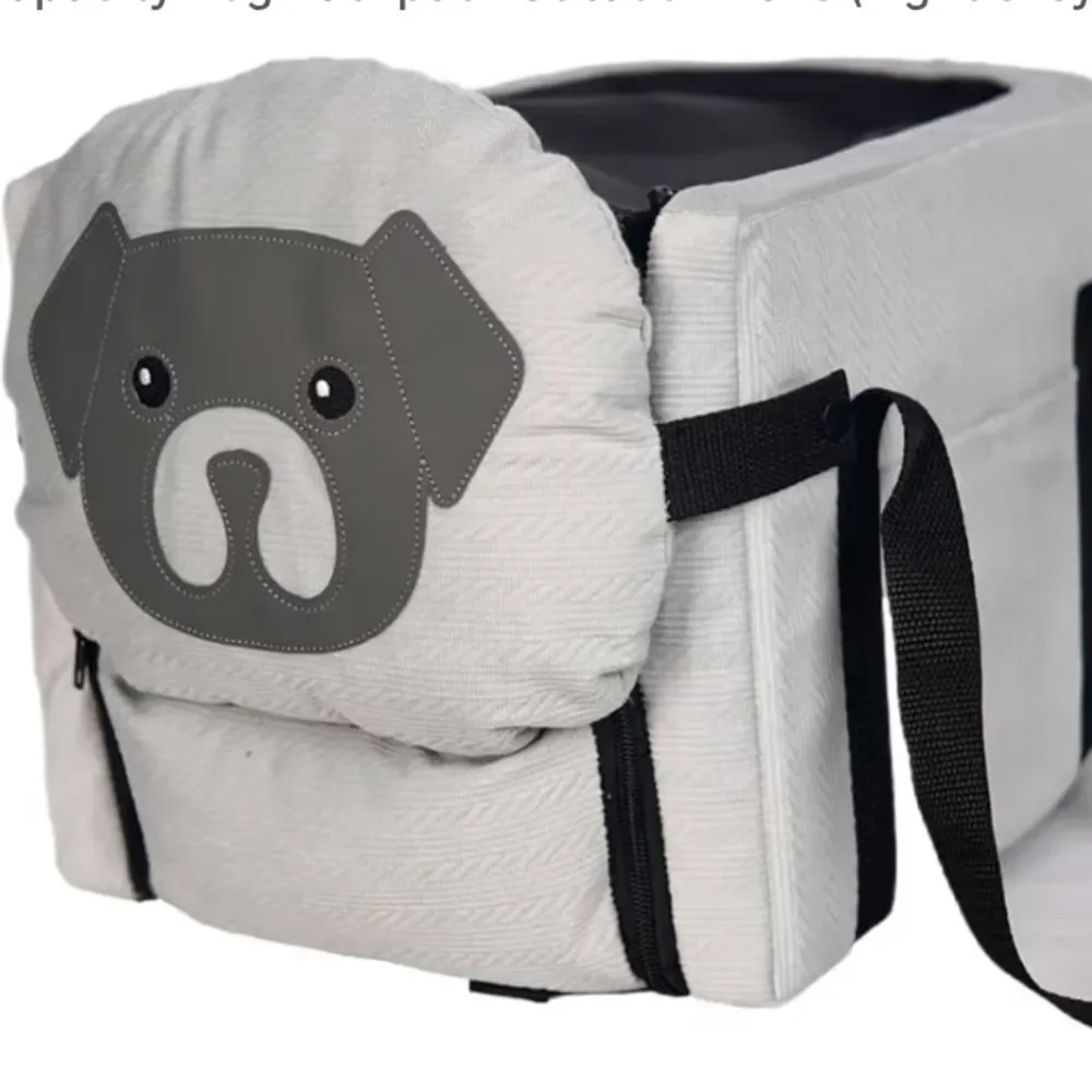 Gray Dog Carrier Car Seat with Cute Face Design